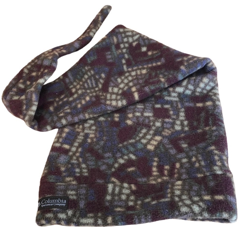 Vintage Columbia Fleece, Elf Long Cap, Abstract Mosaic, Purple/Blue/Cream, S/M